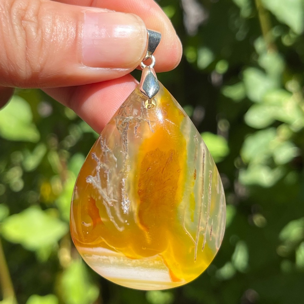925 silver‎ plated yellow moss agate pendant 1726